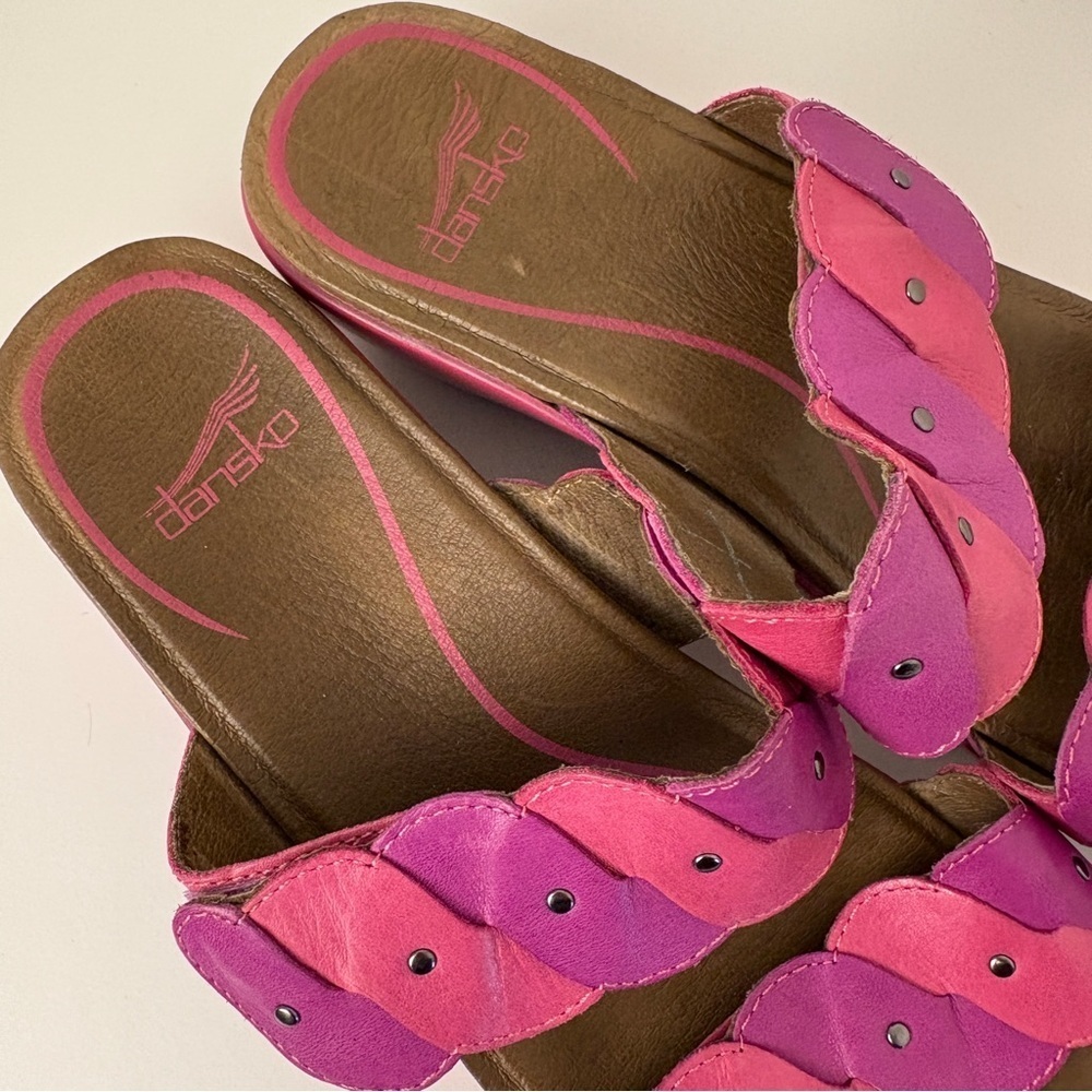 Dansko Pink Purple Braided Slip On Sandals Colorful Elegant - Picture 4 of 9